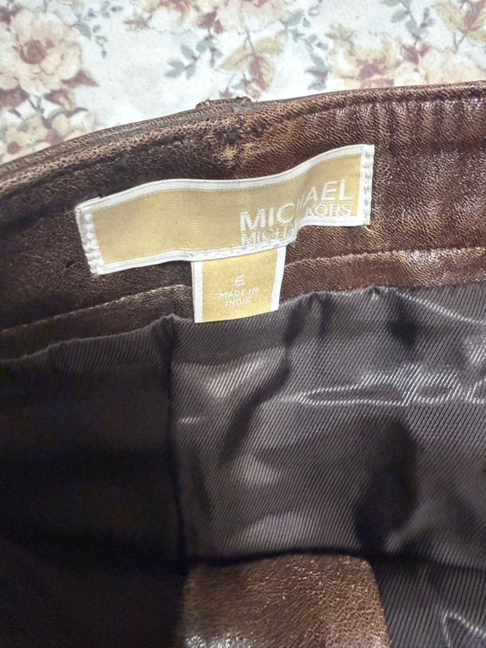 Michael Kors Dark Brown Leather Skirt with Black Lining